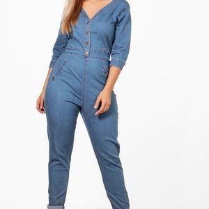 Plus U Front Denim Jumpsuit